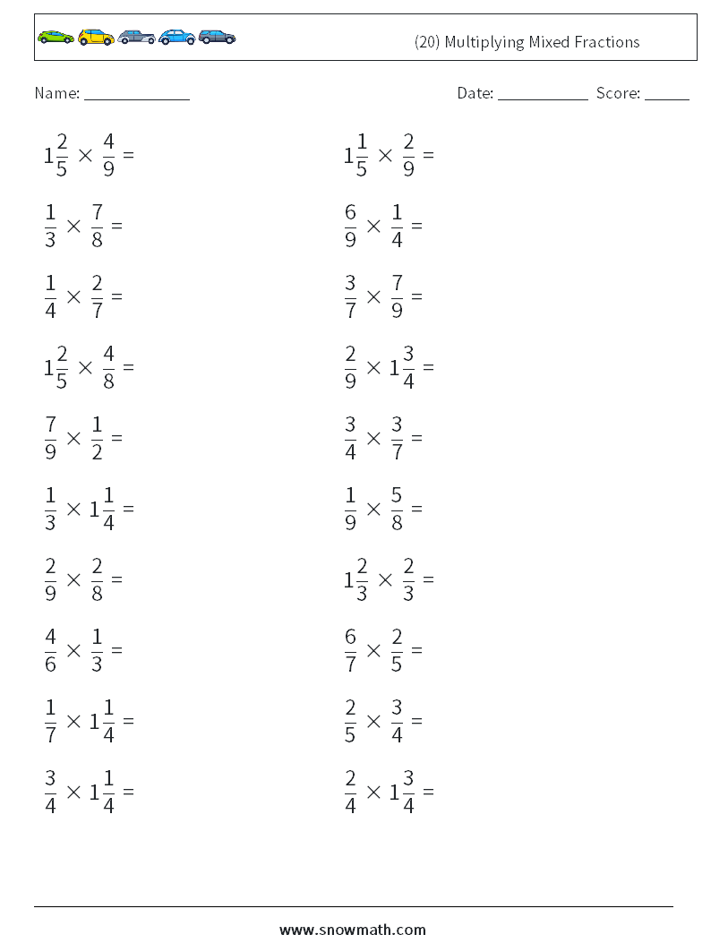 (20) Multiplying Mixed Fractions Math Worksheets 15