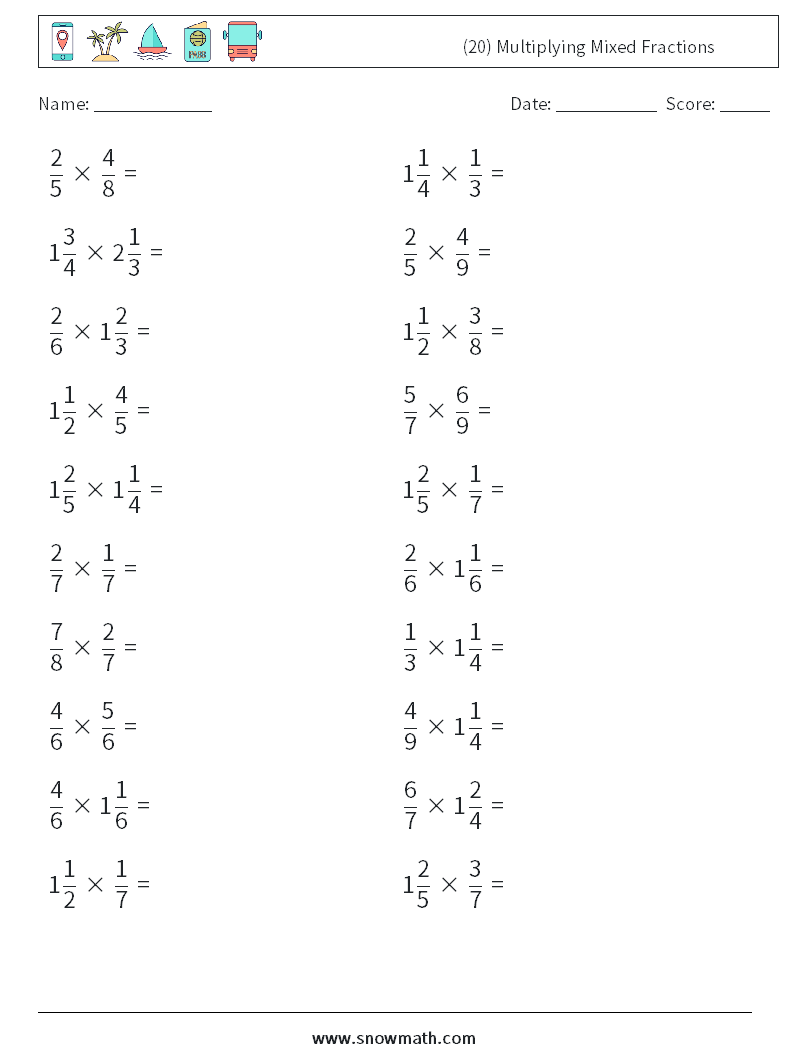 (20) Multiplying Mixed Fractions Math Worksheets 16