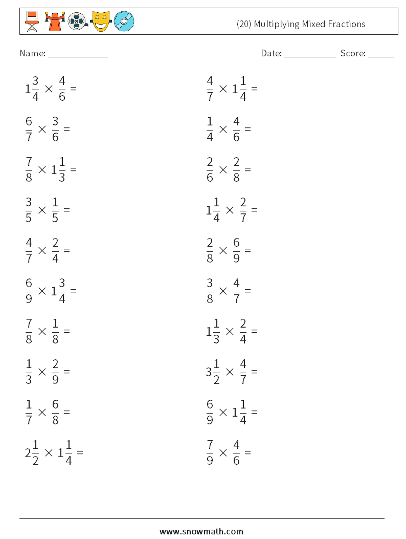 (20) Multiplying Mixed Fractions Math Worksheets 17