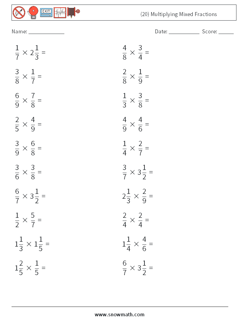 (20) Multiplying Mixed Fractions Maths Worksheets 4