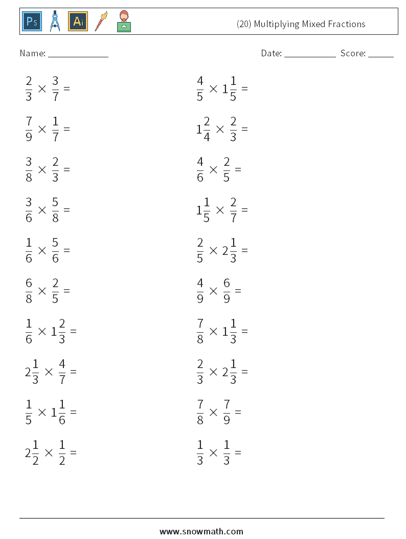(20) Multiplying Mixed Fractions Maths Worksheets 8