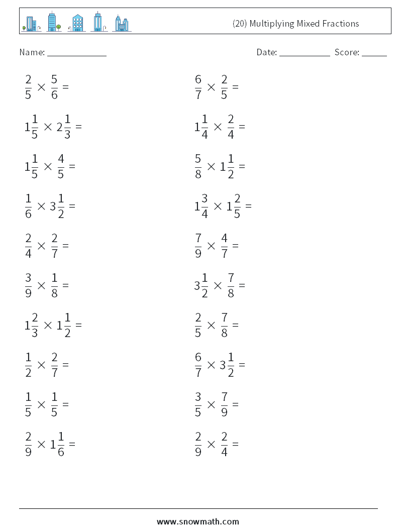 (20) Multiplying Mixed Fractions Math Worksheets 9