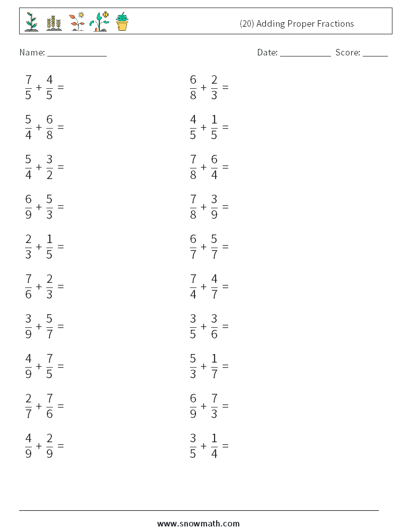 (20) Adding Proper Fractions