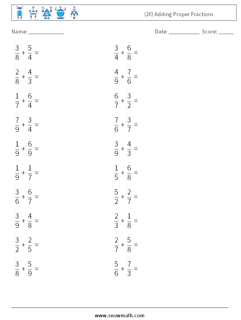 (20) Adding Proper Fractions Maths Worksheets 14