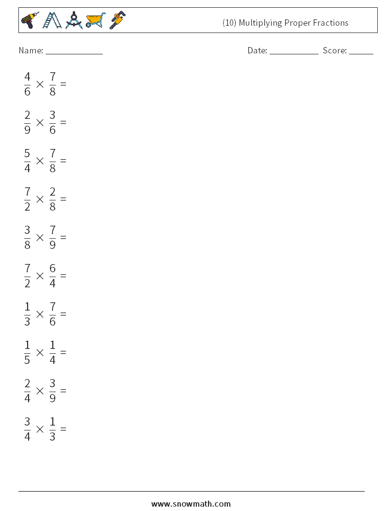 (10) Multiplying Proper Fractions