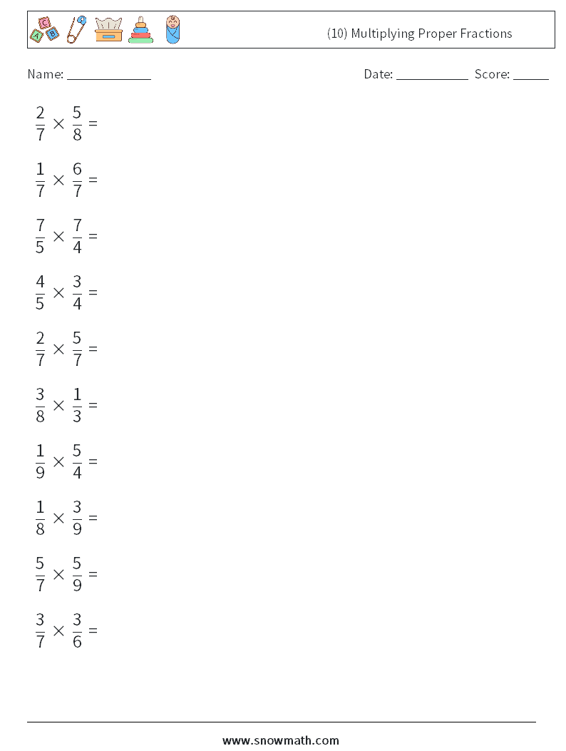 (10) Multiplying Proper Fractions Maths Worksheets 10