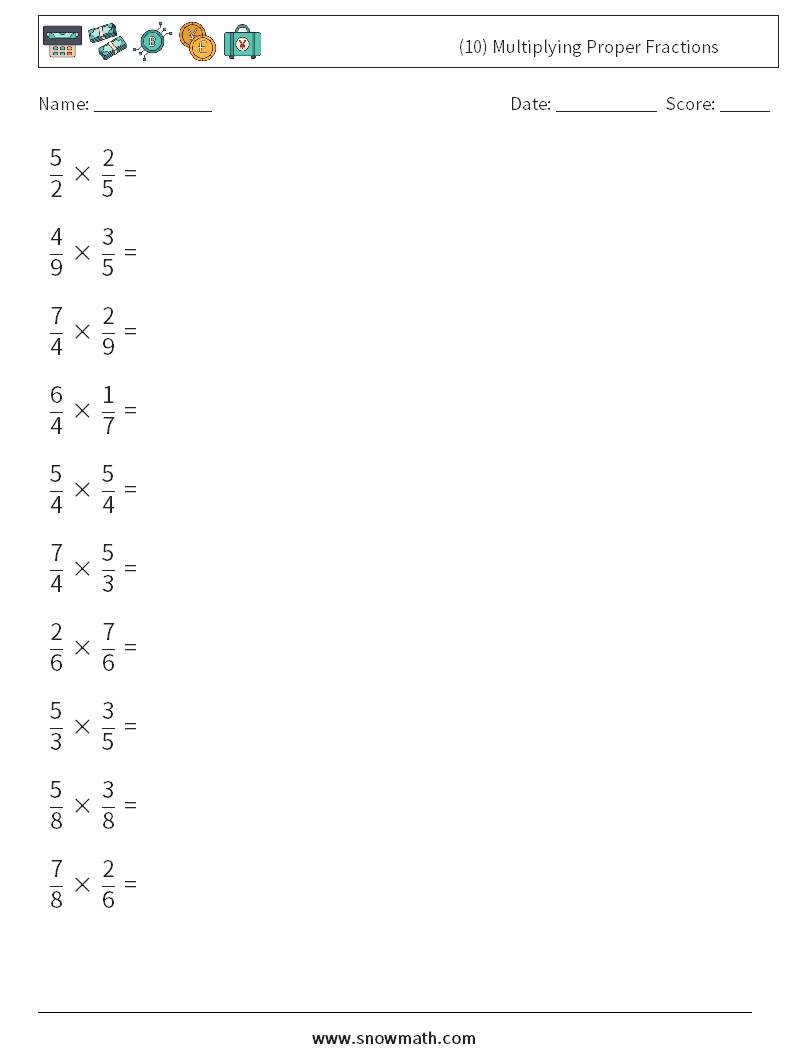 (10) Multiplying Proper Fractions Maths Worksheets 15