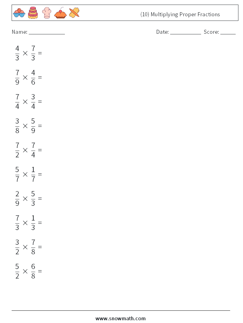 (10) Multiplying Proper Fractions Math Worksheets 6