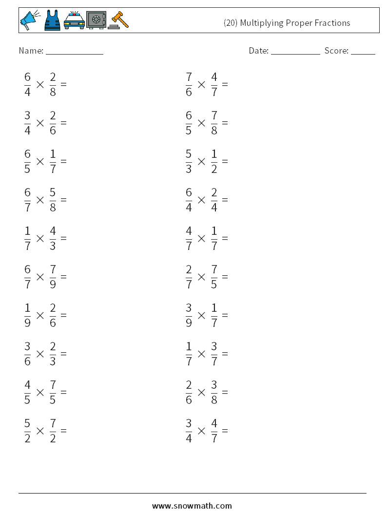 (20) Multiplying Proper Fractions