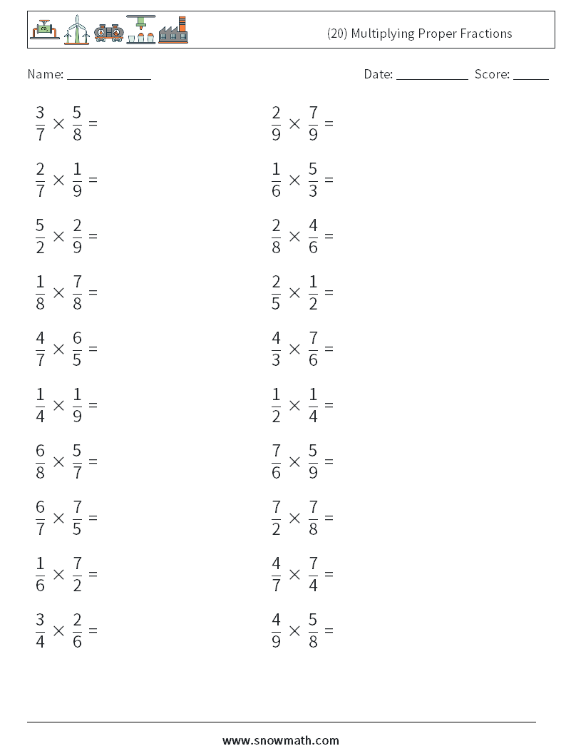 (20) Multiplying Proper Fractions Math Worksheets 15