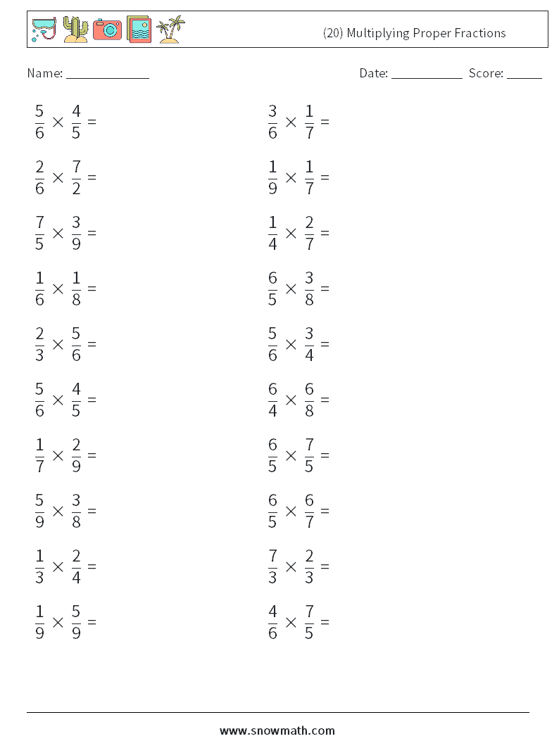 (20) Multiplying Proper Fractions Maths Worksheets 6