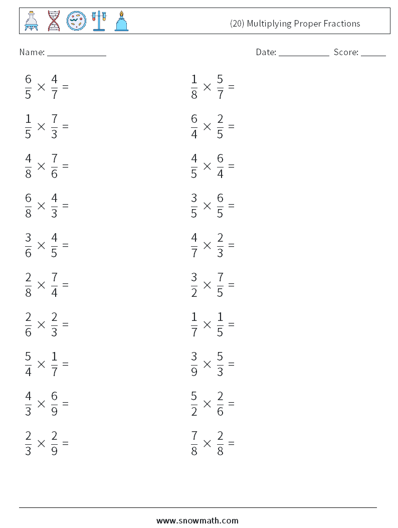 (20) Multiplying Proper Fractions Maths Worksheets 9