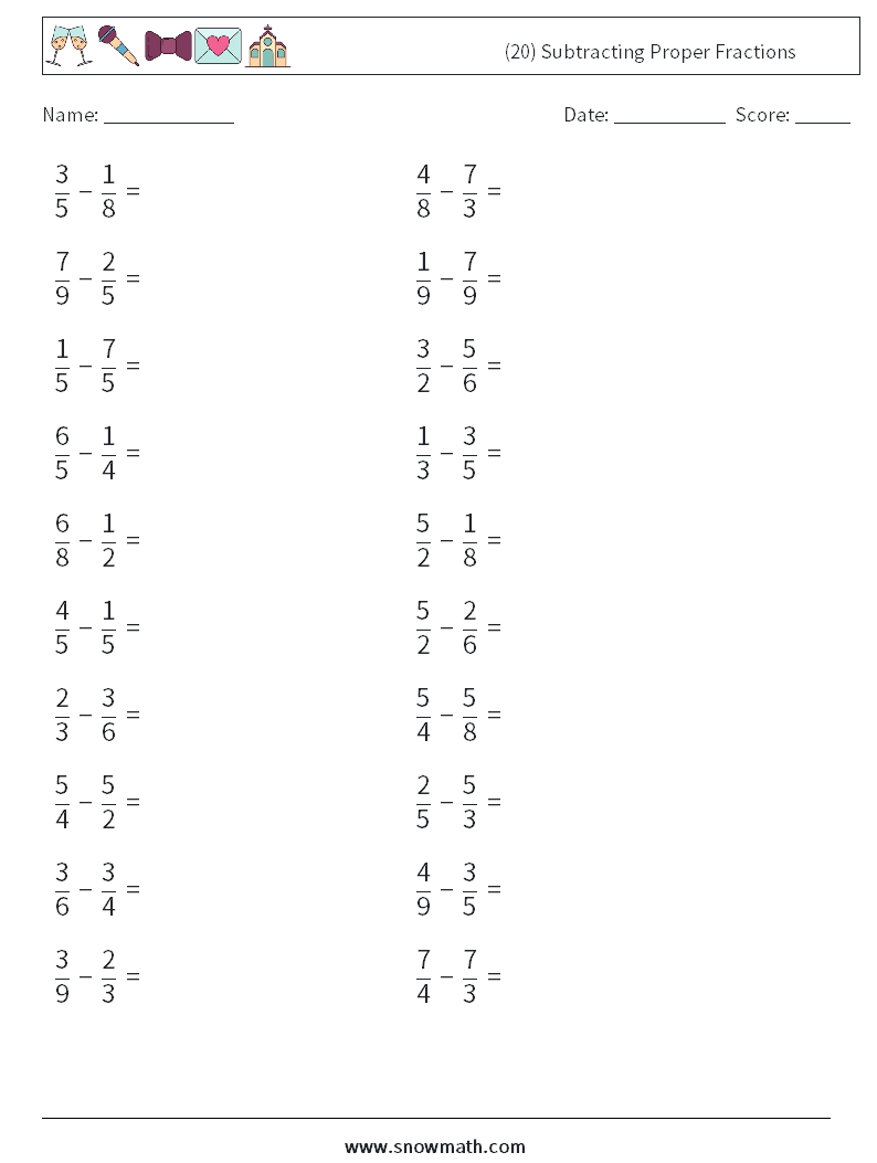 (20) Subtracting Proper Fractions