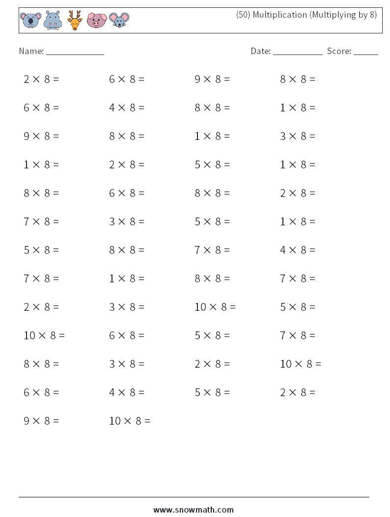 (50) Multiplication (Multiplying by 8)