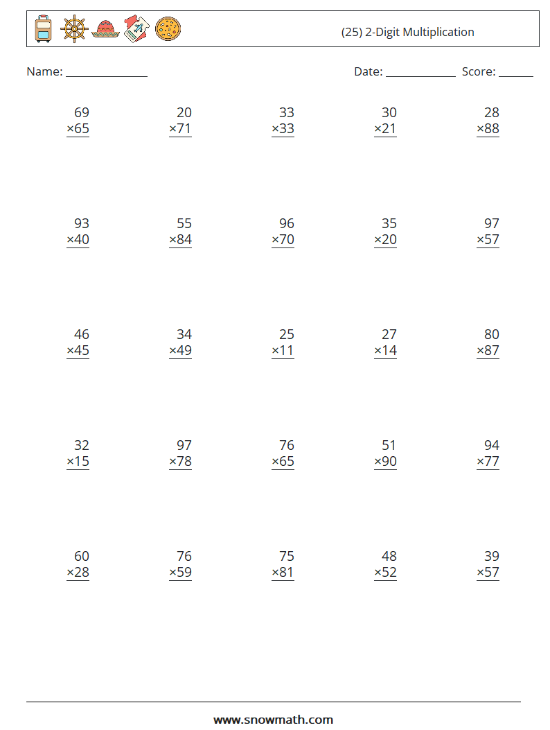 (25) 2-Digit Multiplication Maths Worksheets 4
