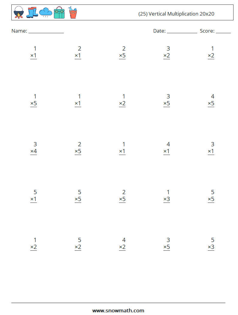 (25) Vertical Multiplication 20x20