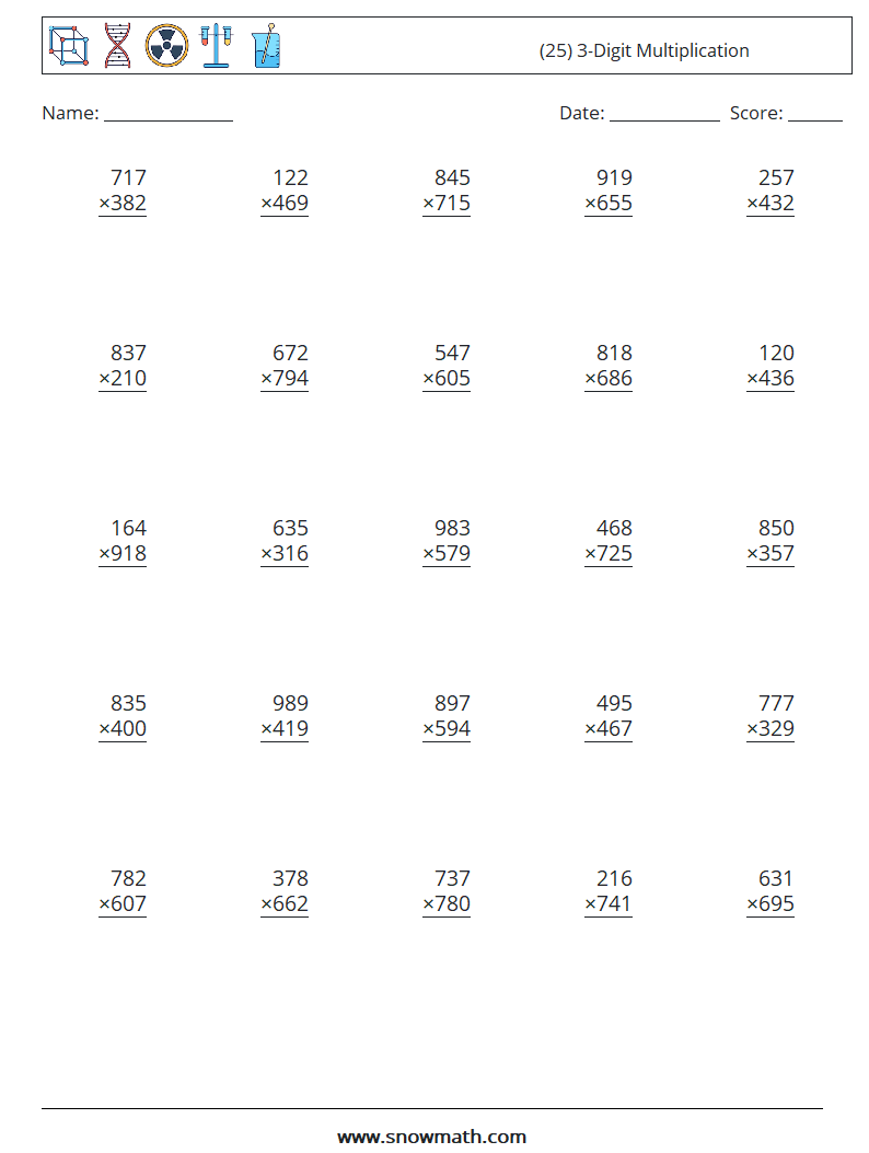 (25) 3-Digit Multiplication Maths Worksheets 10