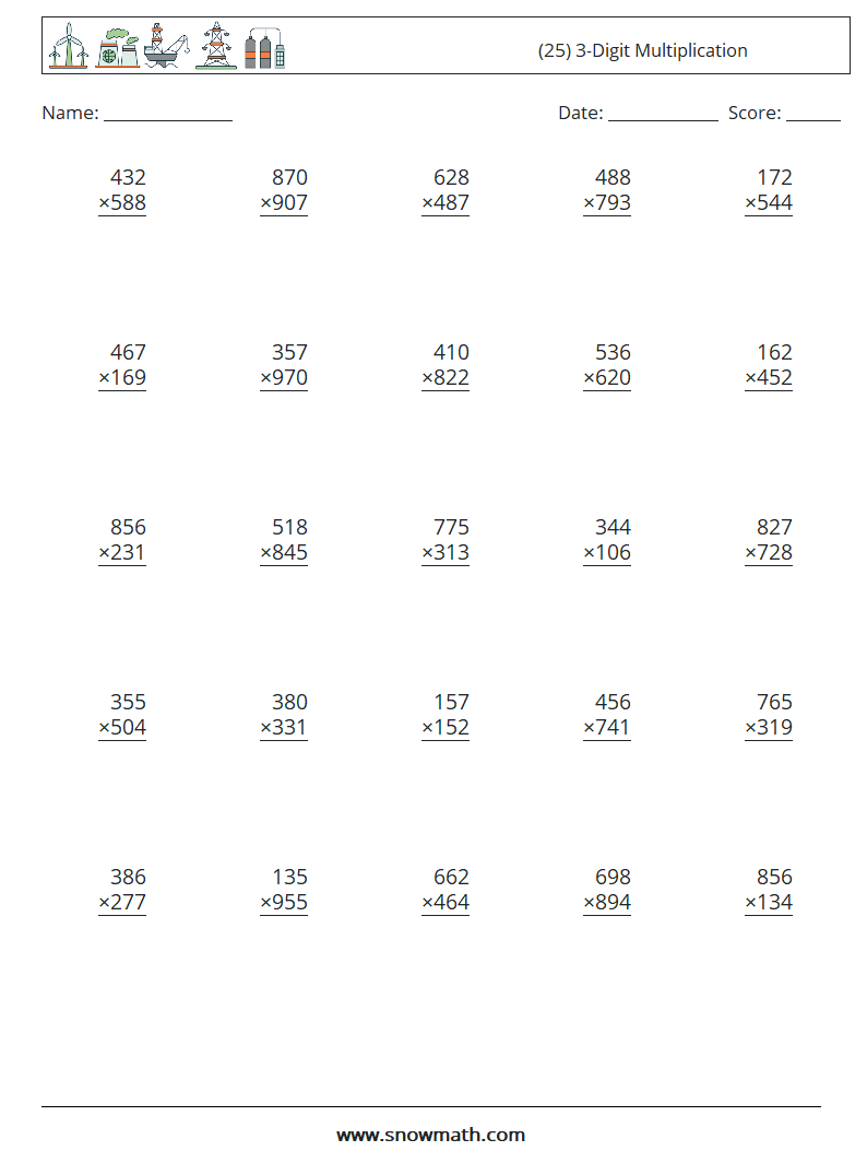 (25) 3-Digit Multiplication Maths Worksheets 12