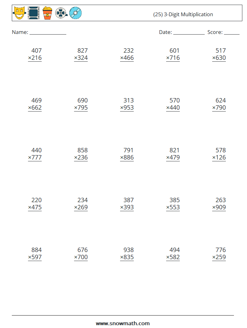 (25) 3-Digit Multiplication Maths Worksheets 13