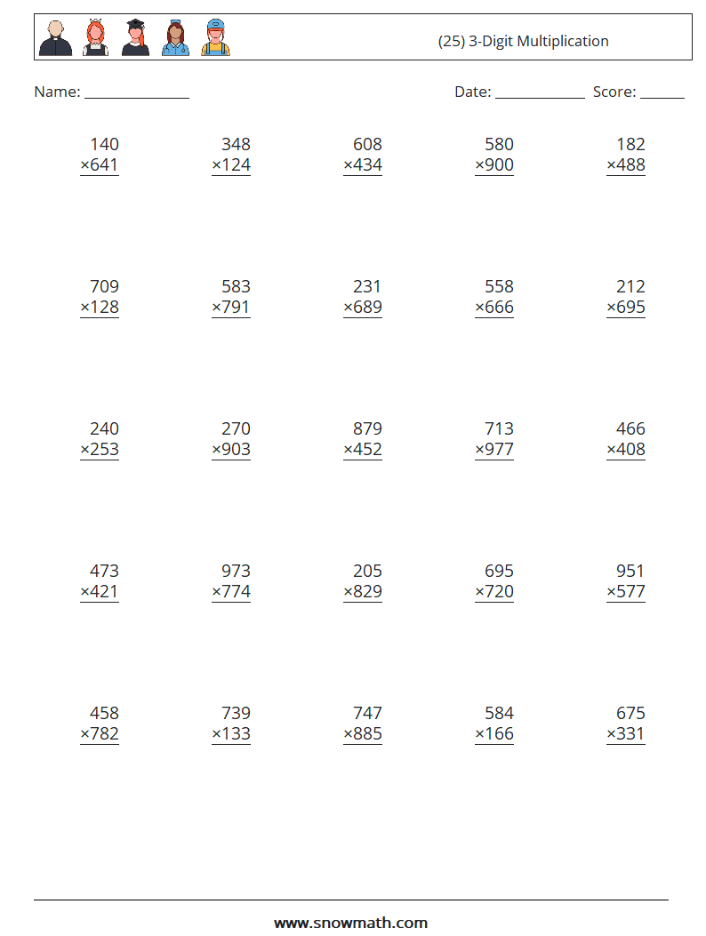 (25) 3-Digit Multiplication Maths Worksheets 15