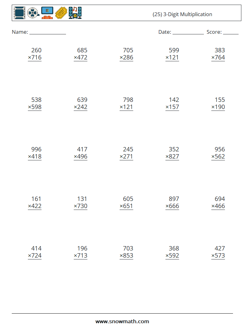 (25) 3-Digit Multiplication Maths Worksheets 17