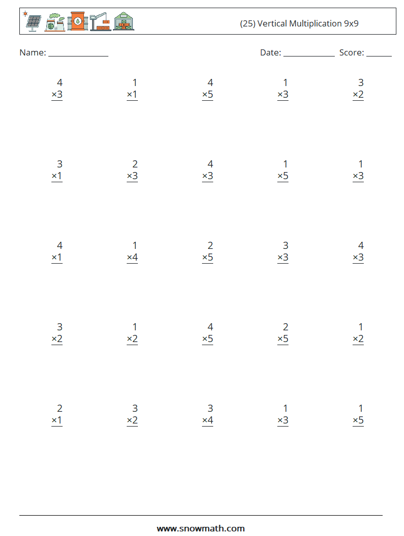 (25) Vertical Multiplication 9x9 Maths Worksheets 8