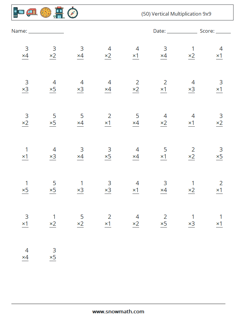 (50) Vertical Multiplication 9x9