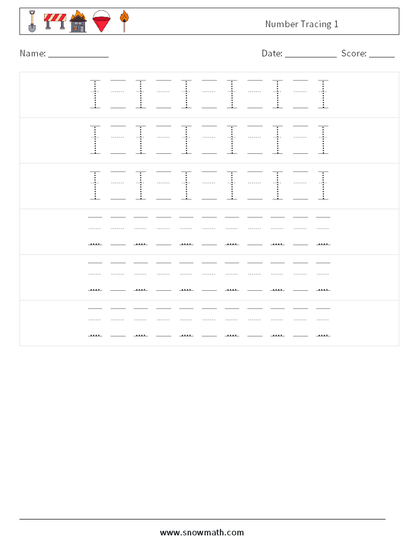 Number Tracing 1 Math Worksheets 20