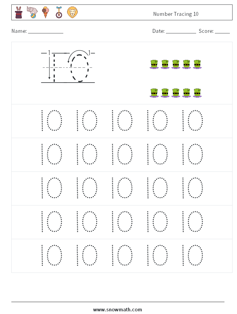 Number Tracing 10 Math Worksheets 9