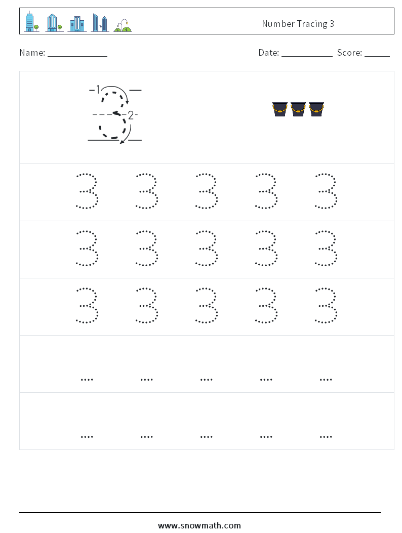 Number Tracing 3 Math Worksheets 11
