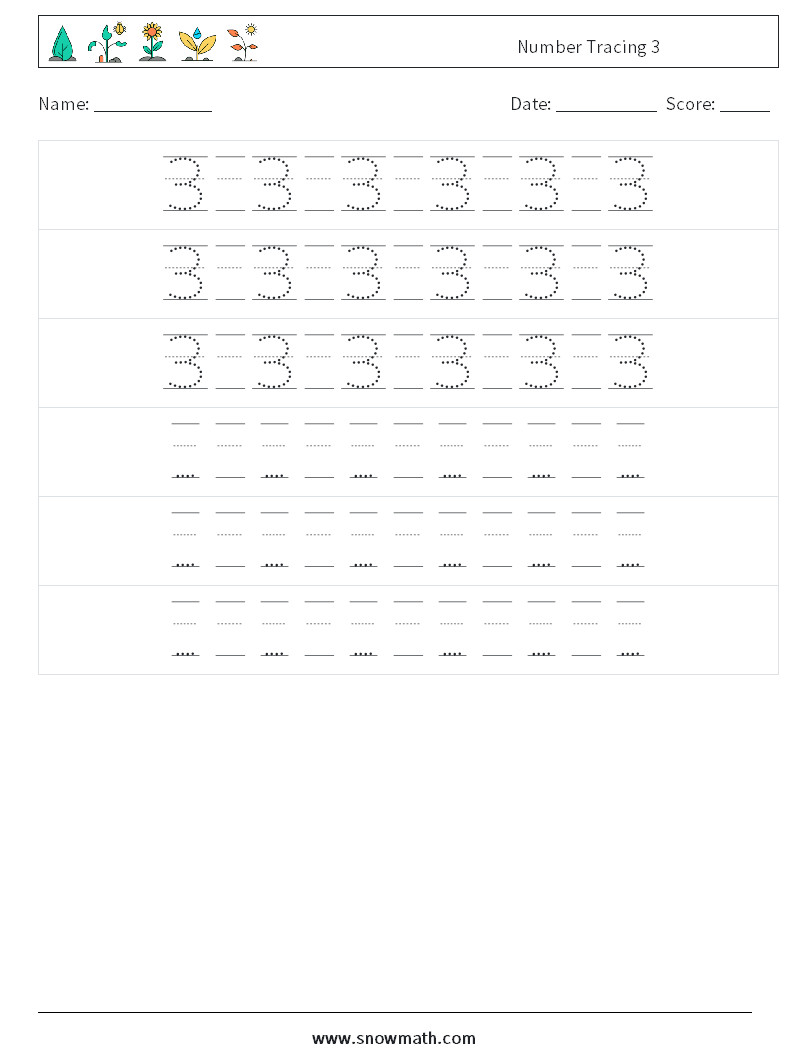 Number Tracing 3 Math Worksheets 20