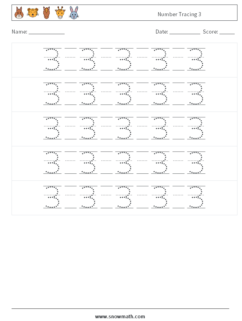 Number Tracing 3 Math Worksheets 22