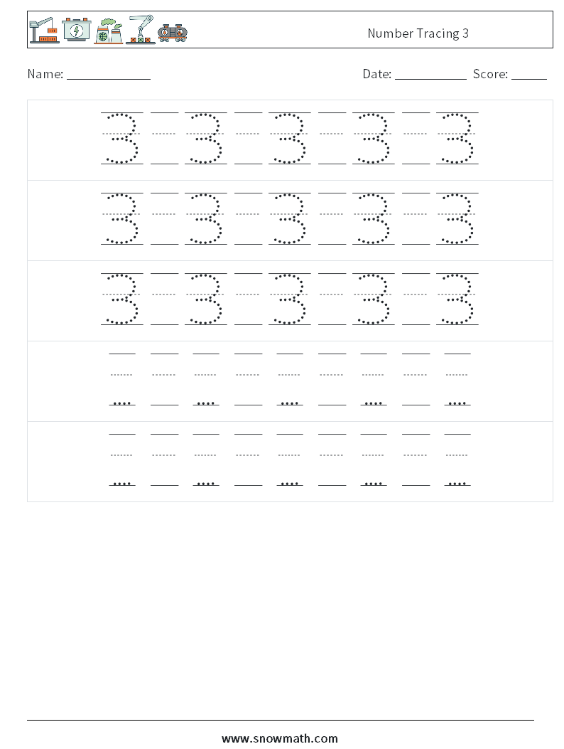 Number Tracing 3 Math Worksheets 24