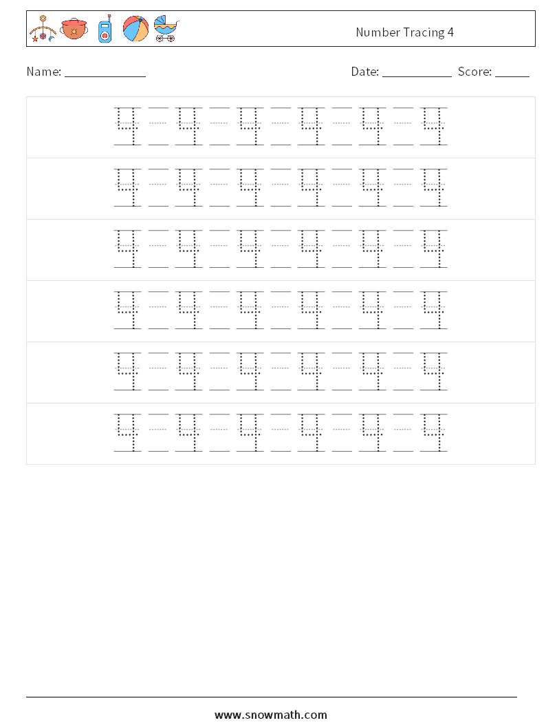 Number Tracing 4 Math Worksheets 18