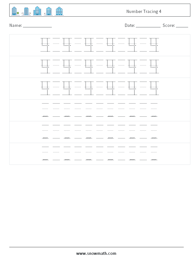 Number Tracing 4 Math Worksheets 20