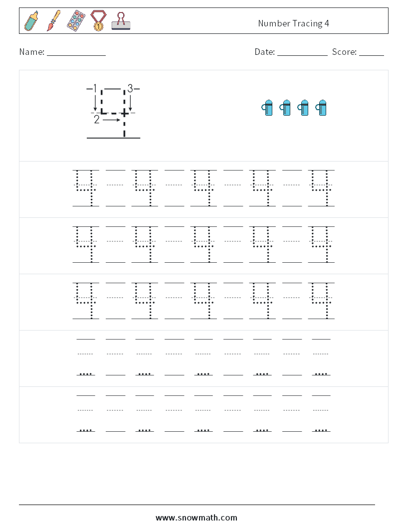 Number Tracing 4 Math Worksheets 23