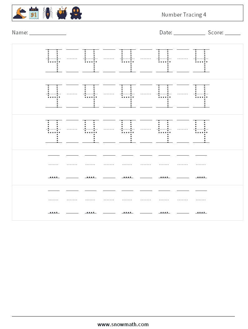 Number Tracing 4 Math Worksheets 24