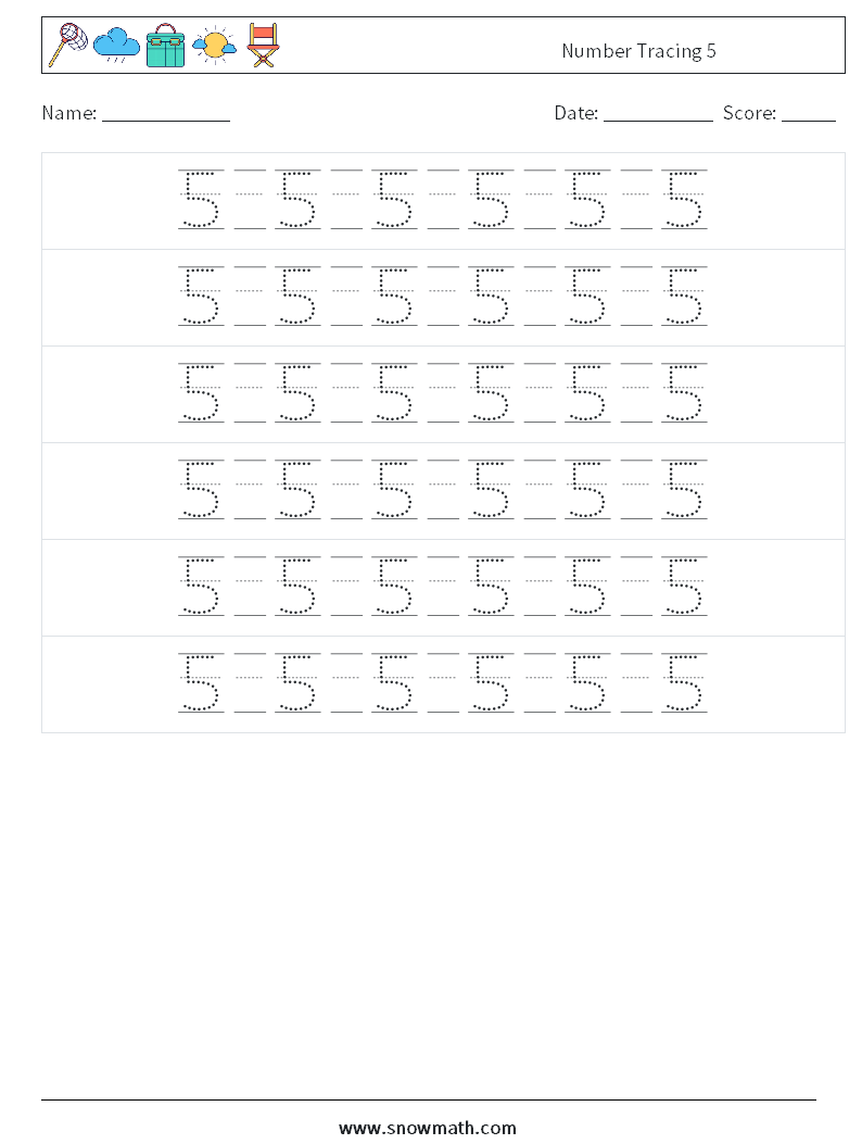 Number Tracing 5 Math Worksheets 18
