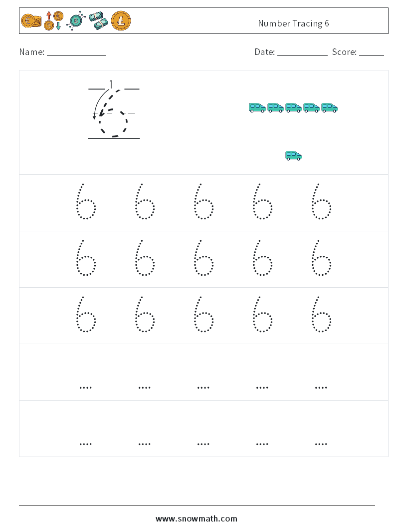 Number Tracing 6 Math Worksheets 11