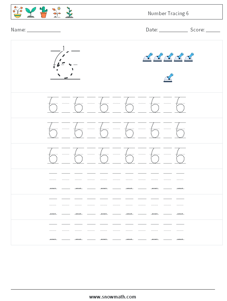 Number Tracing 6 Math Worksheets 19