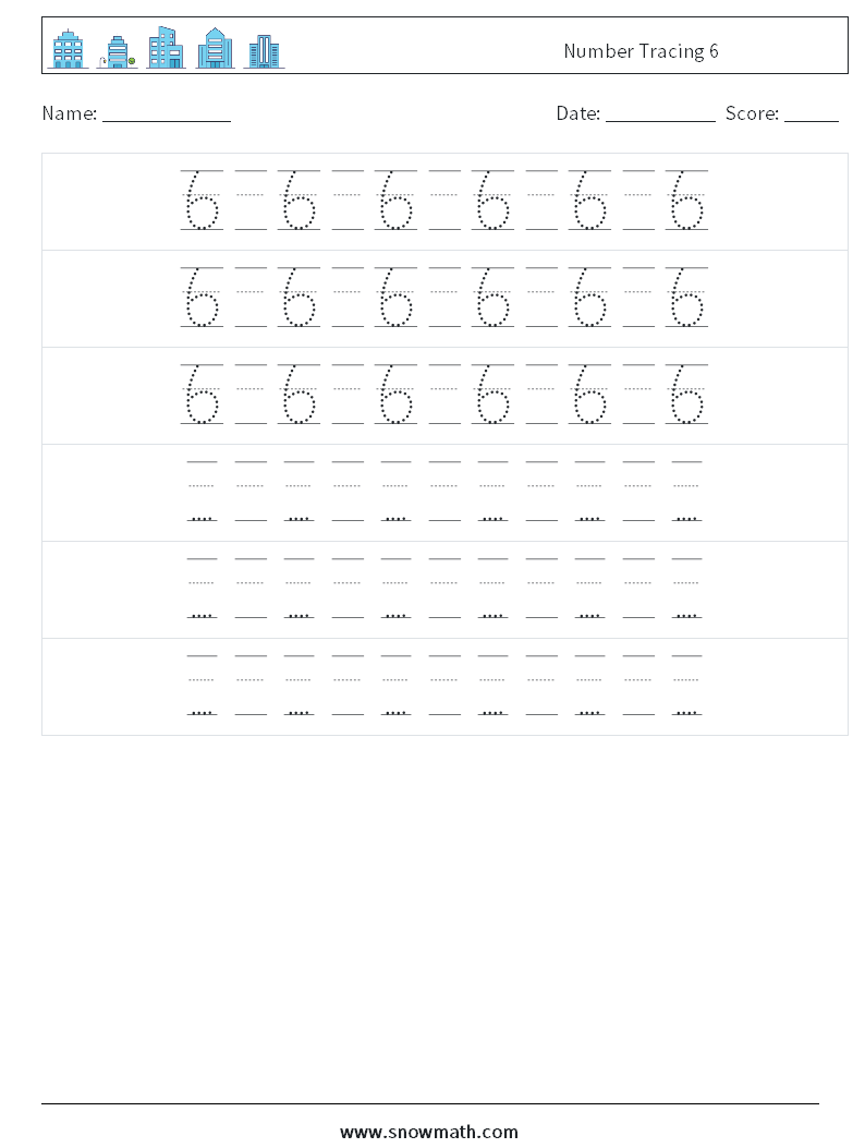 Number Tracing 6 Math Worksheets 20