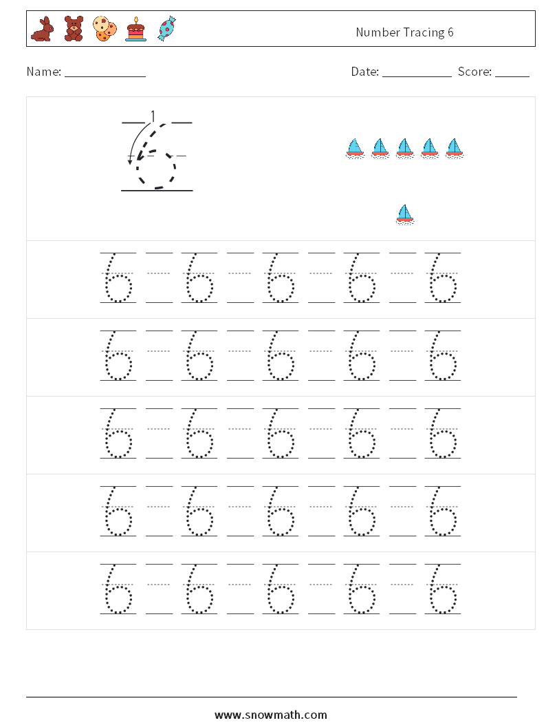Number Tracing 6 Math Worksheets 21