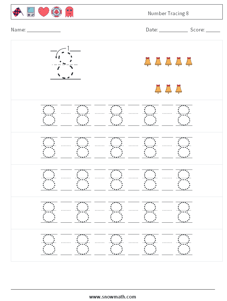 Number Tracing 8 Math Worksheets 21