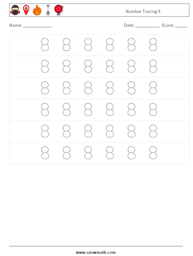 Number Tracing 8 Math Worksheets 6