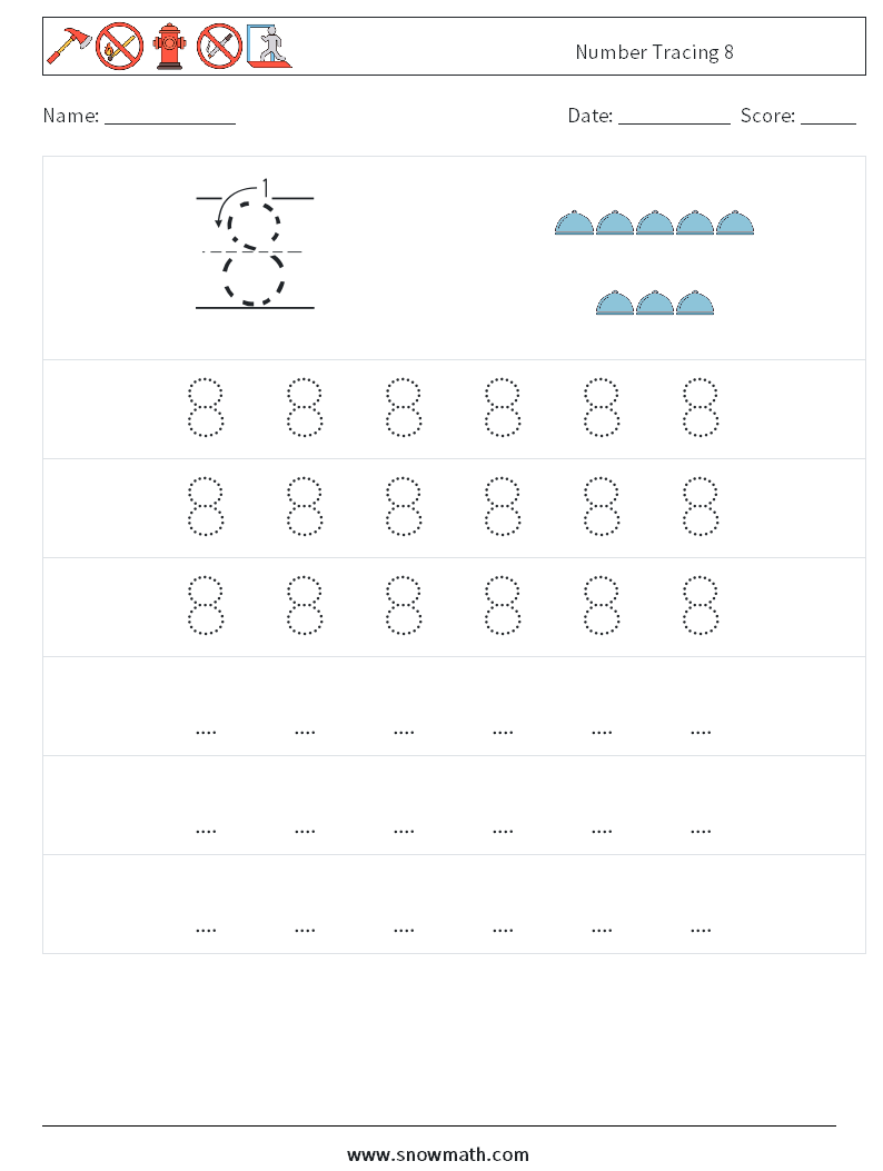 Number Tracing 8 Math Worksheets 7