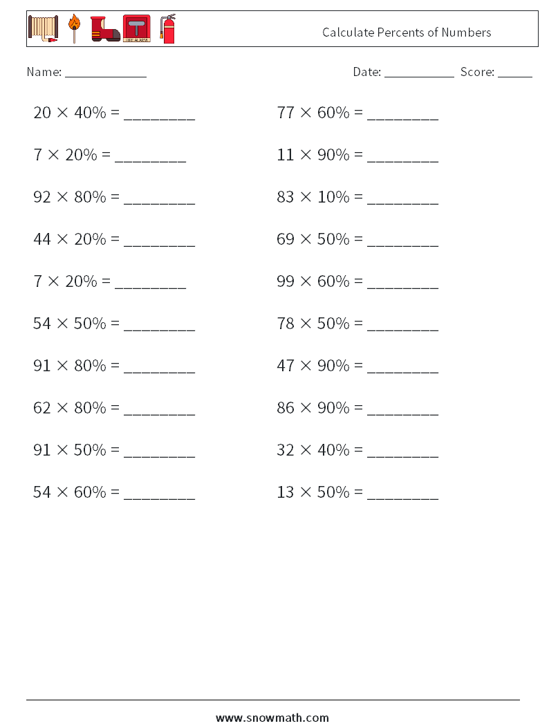 Calculate Percents of Numbers Math Worksheets 8