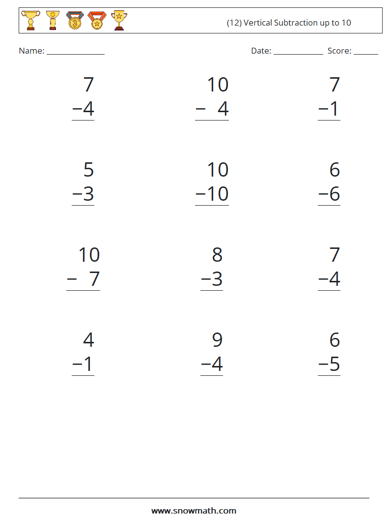 (12) Vertical Subtraction up to 10