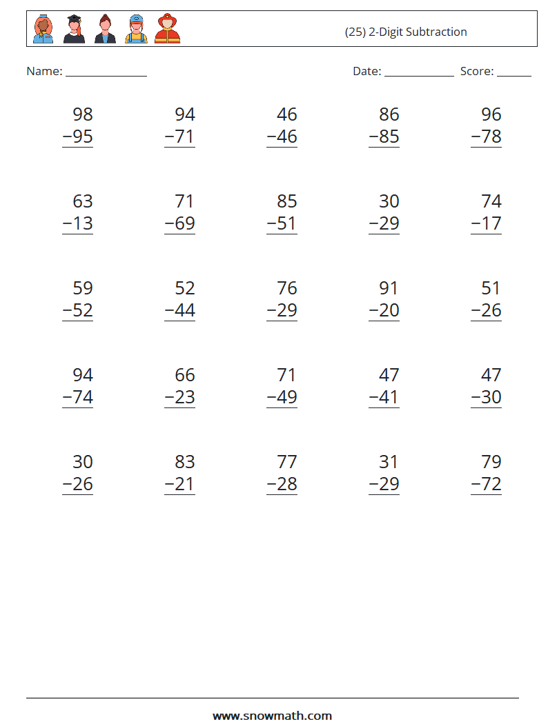 (25) 2-Digit Subtraction