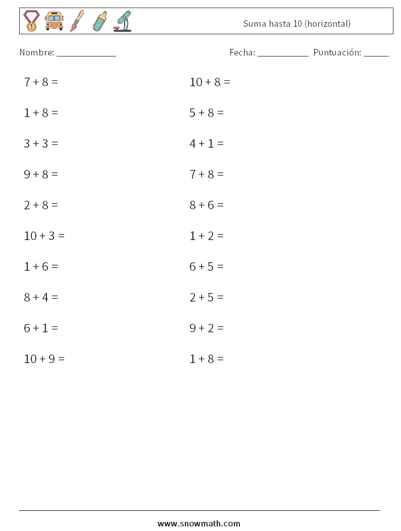 (20) Suma hasta 10 (horizontal)