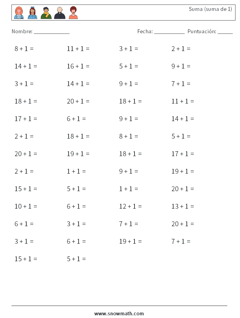 (50) Suma (suma de 1) Hojas de trabajo de matemáticas 8